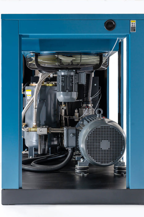 End view cutaway Kaishan KRSD-50 50 HP VSD rotary screw air compressor electrical components