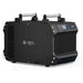 Rear detail of the AlorAir Galaxy 60 dehumidifier showing airflow and water droplets during active moisture removal