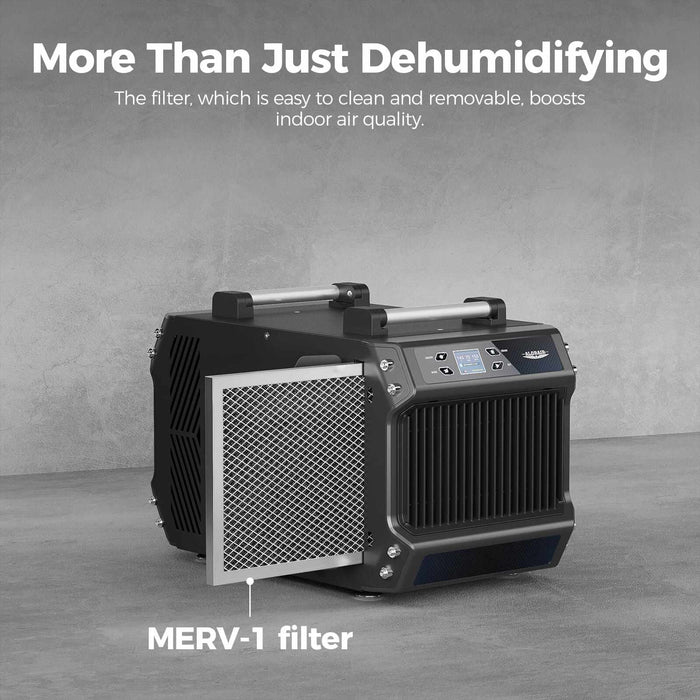 Galaxy 85P pump and gravity drainage feature detail, designed for continuous moisture removal in crawl spaces, basements, and commercial areas.