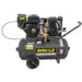 Heavy duty Schulz gas engine compressor featuring a 5.5 HP engine, 15 CFM airflow, horizontal tank, and portable wheel kit