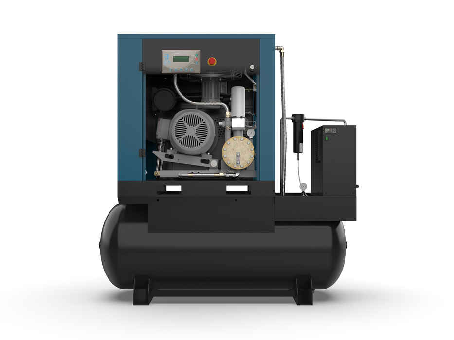Kaishan KRSB-15 tank and dryer compressor x-ray view showing internal airend and dryer internals