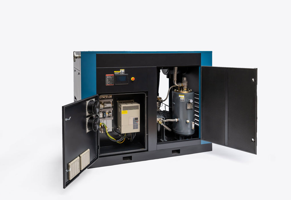 100 HP Kaishan KRSD-100 VSD rotary screw compressor open angle internal airend view