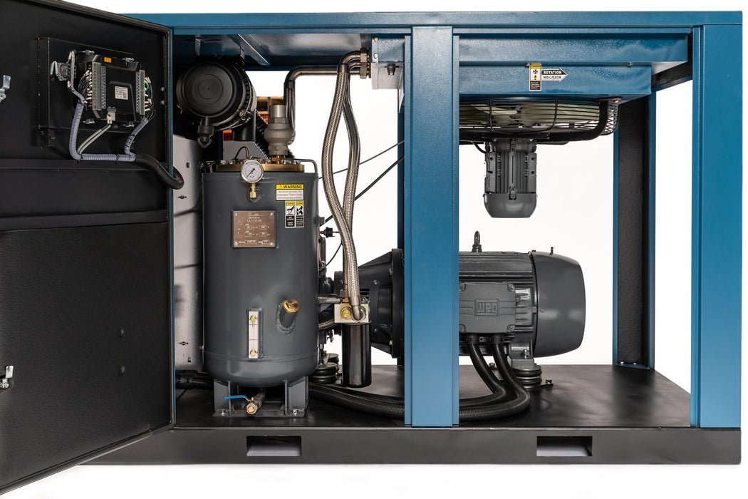 50 HP Kaishan KRSD-50 VSD rotary screw compressor internal components straight open view
