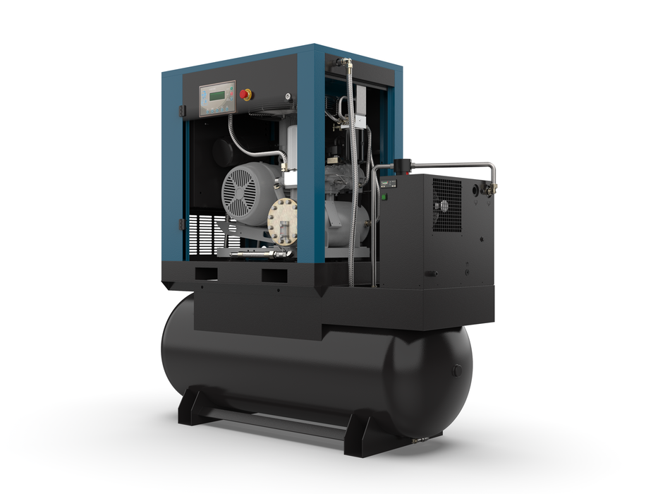 Kaishan KRSB-15 tank and dryer rotary compressor x-ray right angle showing internal components