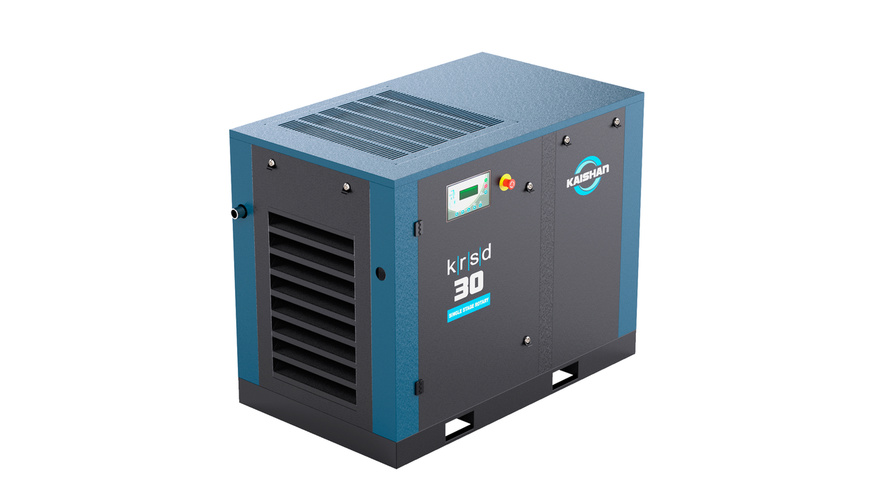 Kaishan KRSD-30 30 HP compressor left top angle overhead perspective view
