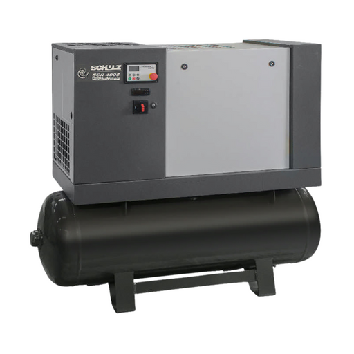 Tank-mounted Schulz Oil-Less Scroll 4000 Series air compressor with horizontal receiver for industrial air systems