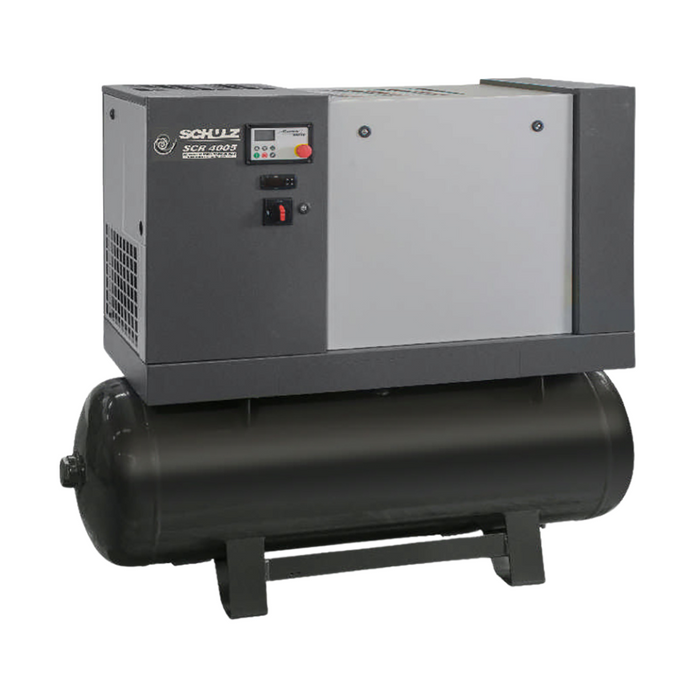 Tank-mounted Schulz Oil-Less Scroll 4000 Series air compressor with horizontal receiver for industrial air systems