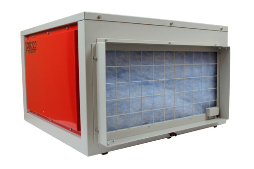 Rear view of PD220-D dehumidifier with large air intake filter and durable metal housing