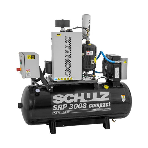 Schulz compact rotary screw air compressor SRP 3008 with 7.5 HP motor and 200 liter horizontal tank