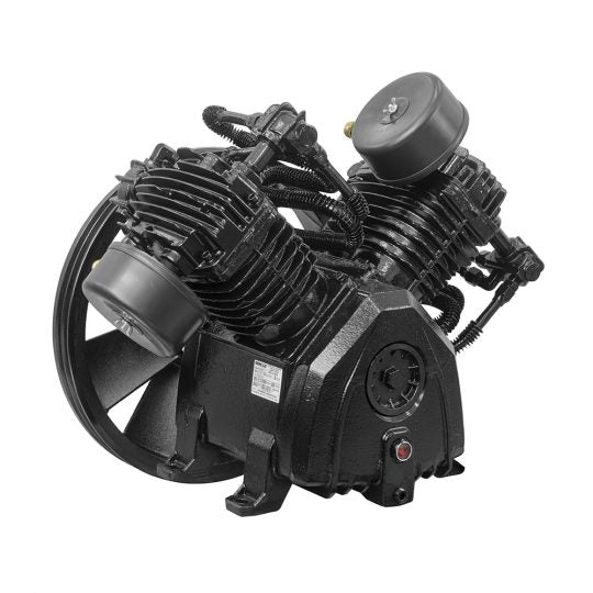 Schulz oil-lubricated air compressor pump assembly with V-type cylinders and cast iron body