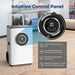AlorAir Sentinel Elite dehumidifier intuitive control panel close-up showing ON/OFF, SET, GPP, and PUMP buttons, shown in a gym setting