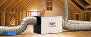 AlorAir Sentinel WHD200 whole house dehumidifier installed in an attic with insulated ductwork