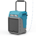 AlorAir Storm 80X commercial dehumidifier in blue, shown at an angle with drain hose attached