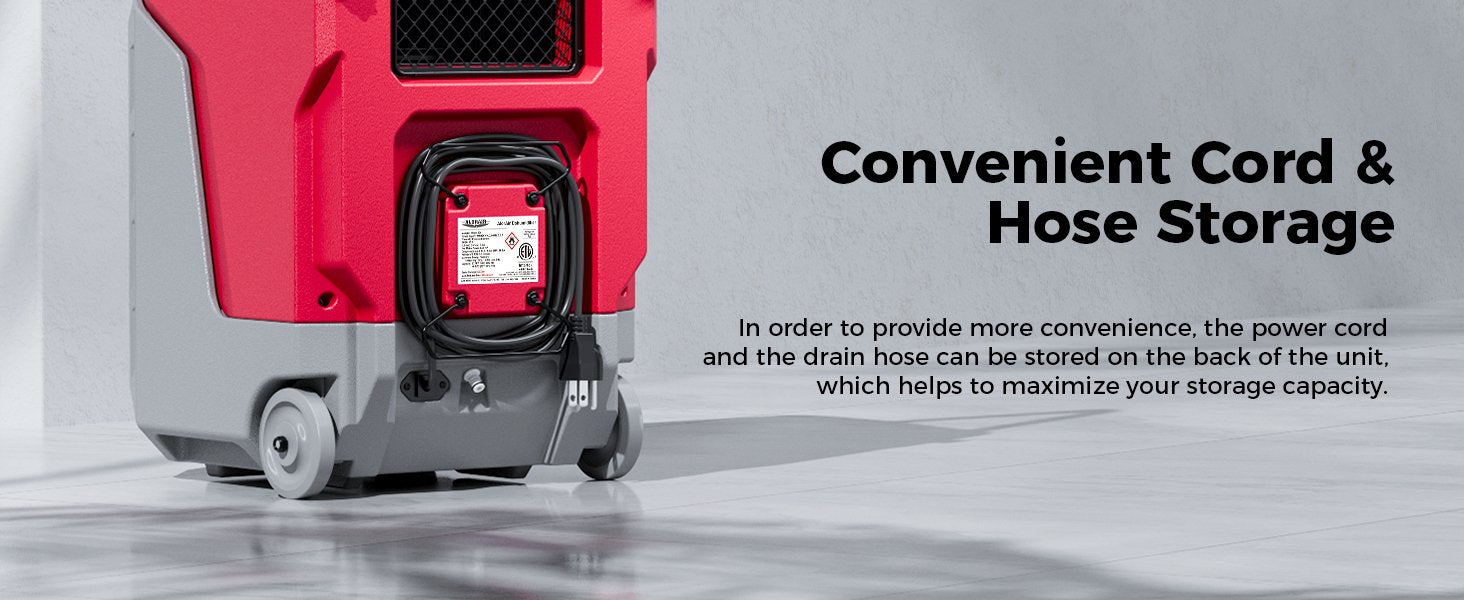 AlorAir Storm 80X convenient cord and hose storage on the back of the unit for maximized storage capacity