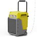 AlorAir Storm 80X commercial dehumidifier in yellow, shown at an angle with drain hose attached