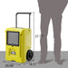 AlorAir Storm DP50 dimension diagram showing 27.17 inch height, 20.08 inch depth, and 18.31 inch width compared to a person