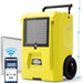 AlorAir Storm DP50 dehumidifier hero shot with WiFi app screenshot and MERV filter shown alongside the unit