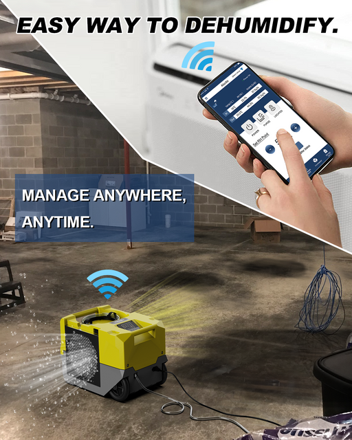 Remote monitoring of the AlorAir Storm LGR 1250X Yellow WiFi dehumidifier using the mobile app.