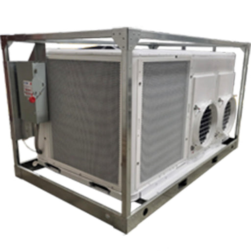 TEMP-AIR Airrex 126000 BTU 10 Ton portable air conditioner with electric heat shown in skid mounted frame for large area cooling