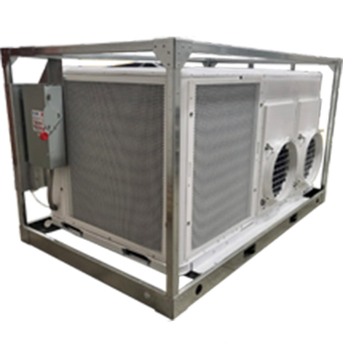 TEMP-AIR Airrex 126000 BTU 10 Ton portable air conditioner with electric heat shown in skid mounted frame for large area cooling