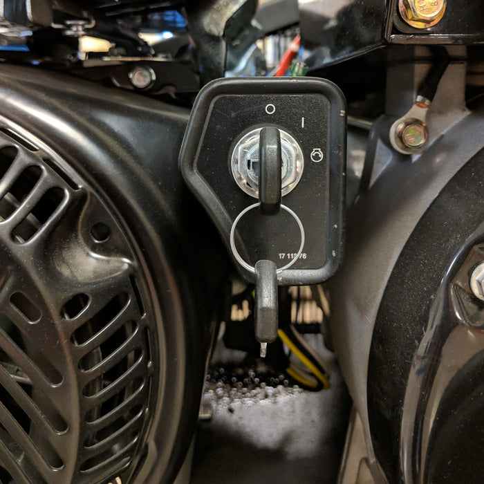 Ignition switch detail on EMAX E450 G truck mount air compressor welder generator