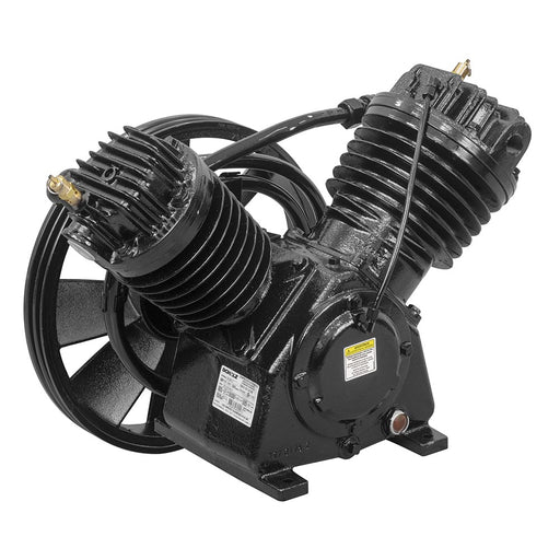 A two-stage, splash-lubricated Schulz Max MSV 30 air compressor pump in solid cast iron, built for 30 CFM output at 175 PSI