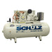 Horizontal Schulz oil-less two stage air compressor CSV 15 with 250 liter tank and belt-driven motor