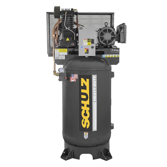 Schulz L Series two stage heavy duty air compressor with 7.5 HP motor and vertical configuration