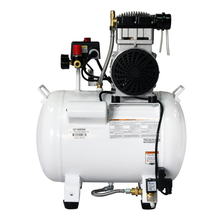 Rear view of the California Air Tools Ultra Quiet & Oil-Free Compressor –10020CHAD showing motor and tank assembly