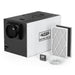 AlorAir Sentinel WHD150 Whole House Dehumidifier shown with two included air filters, wired remote control display and coiled clear drain hose